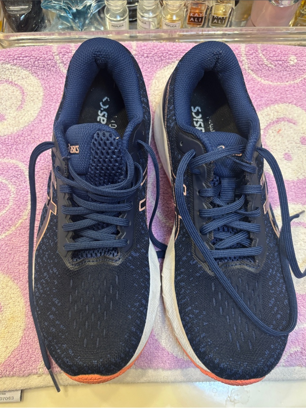 ASICS Navy Athletic Running Shoes with Orange Highlights